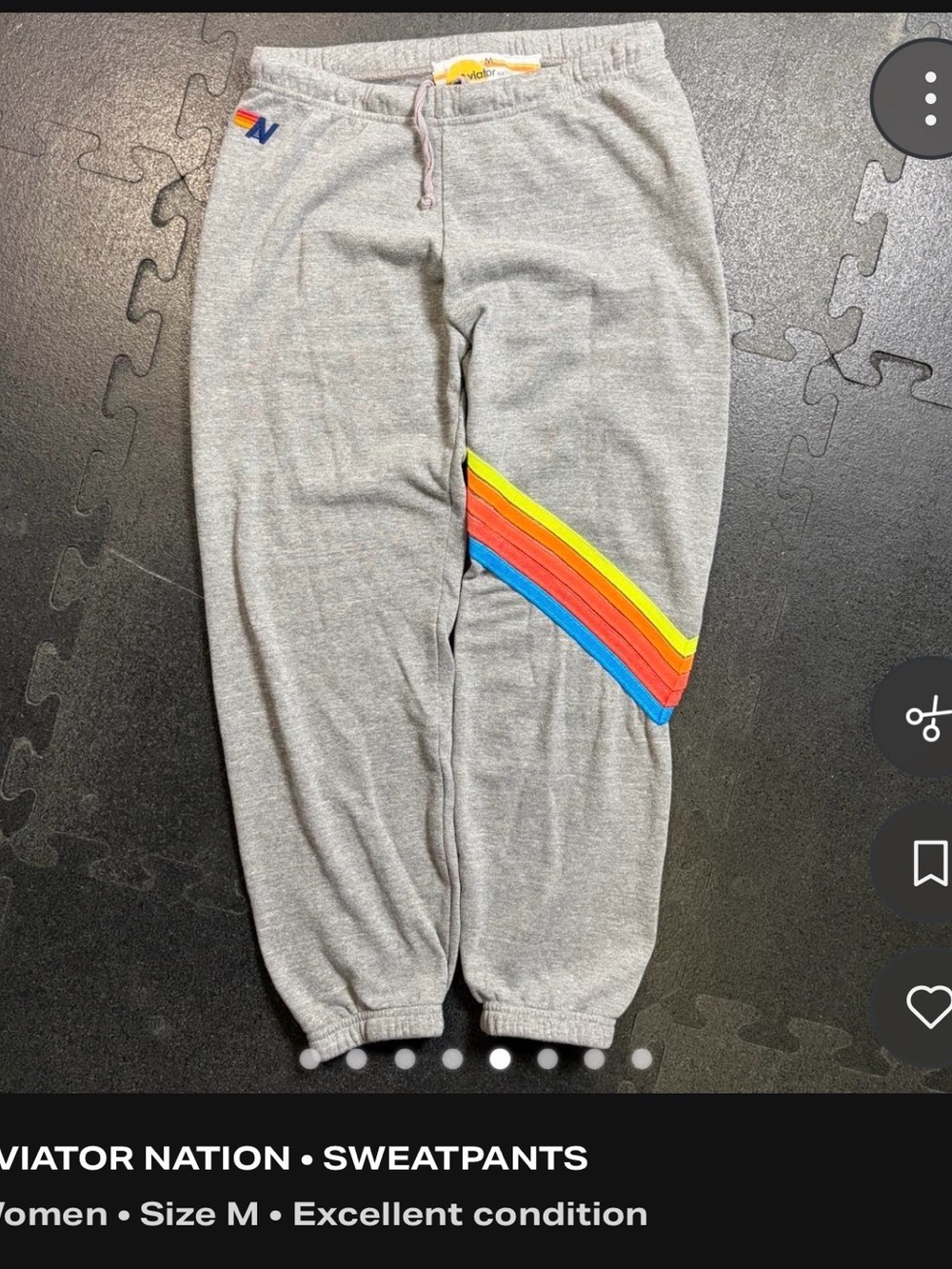 Aviator Nation Kids Gray Sweatpants with Yellow-Orange-Red-Blue Rainbow Stripe